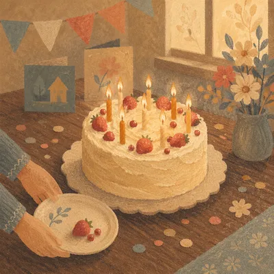 Cozy Birthday Cake with Glowing Candles