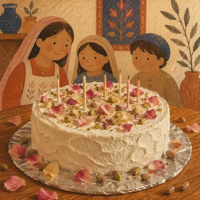 Rustic Birthday Cake with Petals and Candles