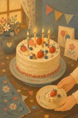 Cozy Birthday Cake with Glowing Candles