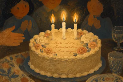 Candlelit Birthday Cake in Intimate Celebration