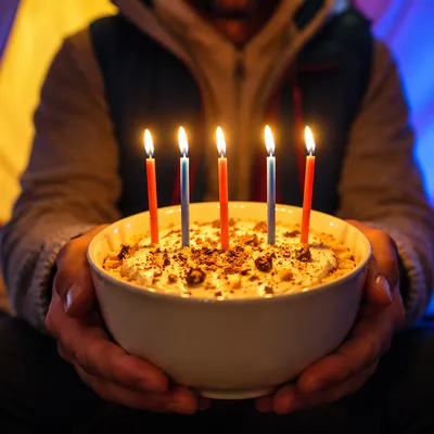 Cozy Birthday Cake Candles in Hands
