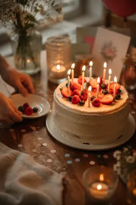 Cozy Birthday Cake with Glowing Candles