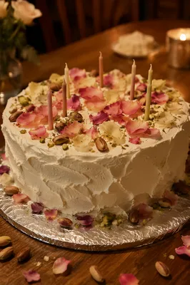 Rustic Birthday Cake with Candles Close-Up