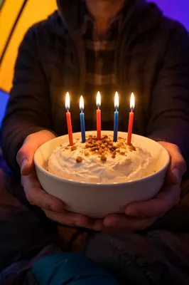 Cozy Birthday Cake Candles in Hands