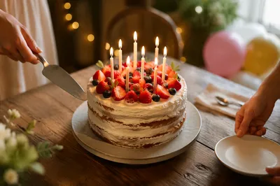 Warm Birthday Cake with Glowing Candles