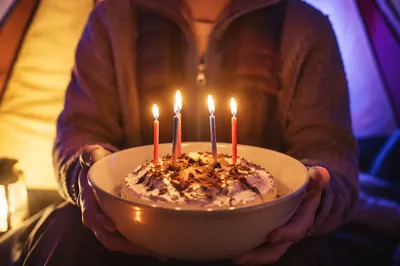 Cozy Birthday Cake Candlelight Celebration Close-Up