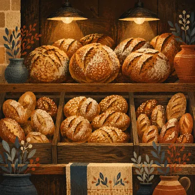 Warm Artisan Bread Bakery Display