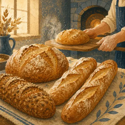 Warm Artisan Bakery Loaves at Dawn