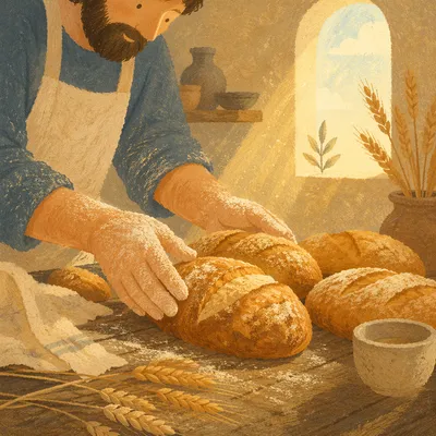 Fresh Artisan Loaves in Rustic Bakery