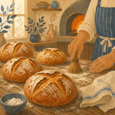 Fresh Artisan Bread in Warm Bakery