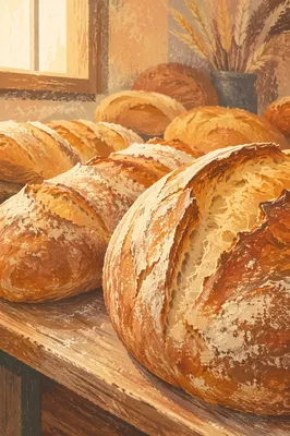 Fresh Artisan Bread in Warm Bakery Light