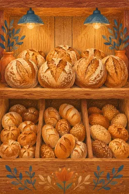 Warm Artisan Bakery Bread Shelf Display