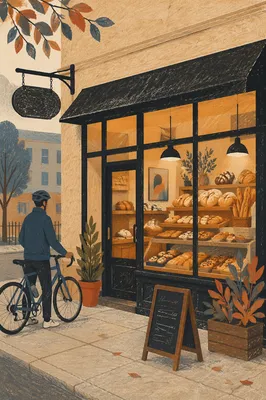 Cozy Artisan Bakery with Fresh Bread Loaves