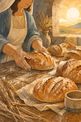 Fresh Artisan Loaves in Rustic Morning Bakery