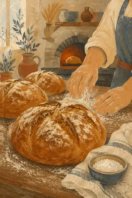 Warm Artisan Bread on Bakery Table
