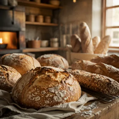 Fresh Artisan Bread Loaves at Sunrise