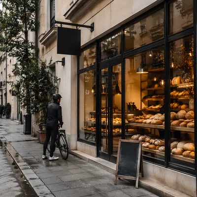 Artisan Bakery Storefront with Fresh Loaves