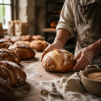 Fresh Artisan Bread Loaves at Dawn