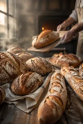 Fresh Artisan Bread Loaves on Rustic Table