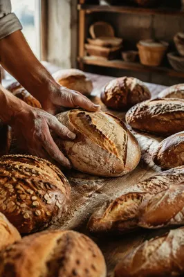 Fresh Artisan Bread Loaves in Bakery