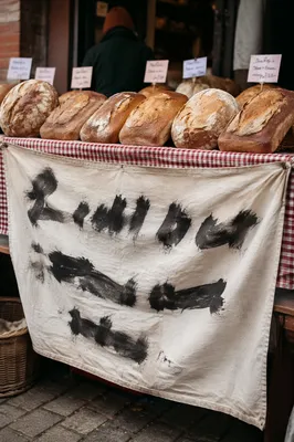Artisan Bakery Loaves on Gingham Market Stall