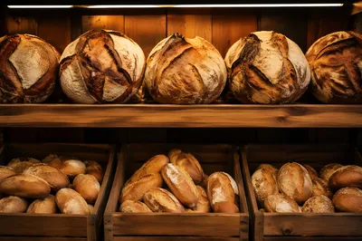 Warm Artisan Bakery Bread Display
