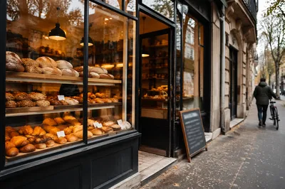 Warm Artisan Bakery Storefront with Fresh Loaves