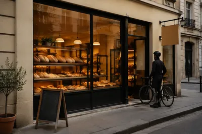 Artisan Bakery Storefront with Fresh Bread