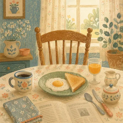 Cozy Sunlit Breakfast Table with Eggs