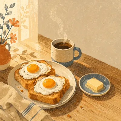 Cozy Breakfast Table with Eggs and Coffee