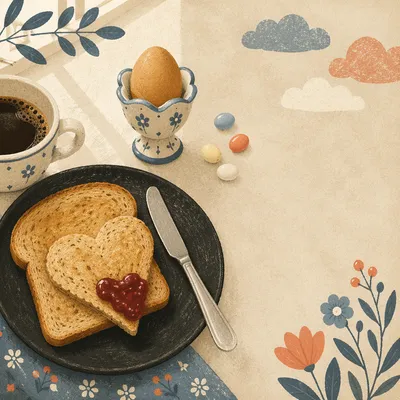 Cozy Breakfast Table with Eggs and Toast
