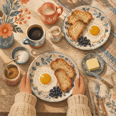 Cozy Breakfast Flat Lay with Eggs