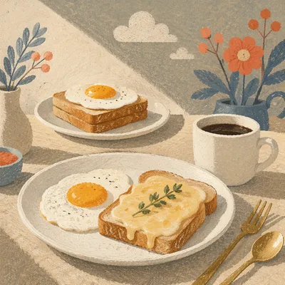Sunny Breakfast Table with Eggs and Coffee