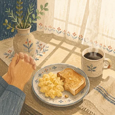 Thankful Morning Breakfast with Eggs and Coffee