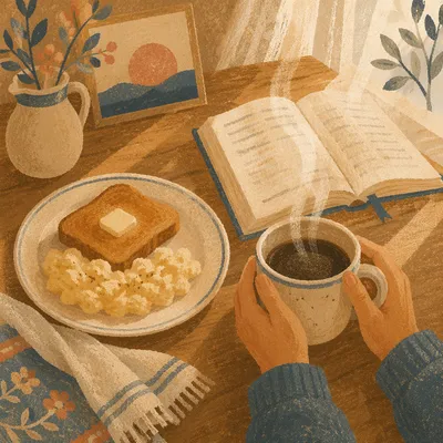 Morning Breakfast with Coffee and Toast