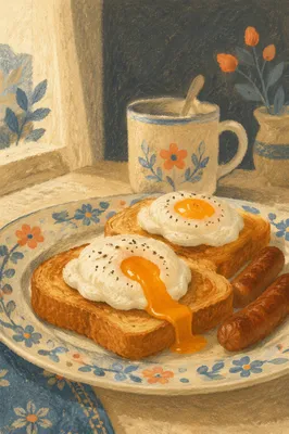 Cozy Breakfast Table with Eggs and Toast