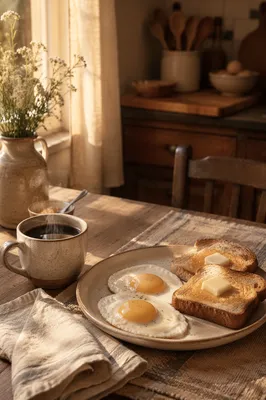 Rustic Morning Breakfast on Farmhouse Table