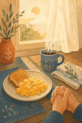 Peaceful Breakfast Prayer on Rustic Table