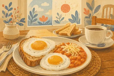 Cozy Morning Eggs Toast and Coffee