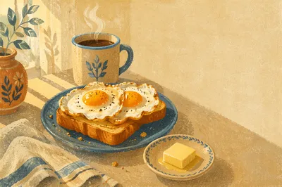 Cozy Breakfast Table with Eggs and Coffee