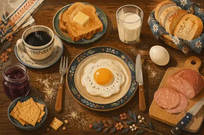 Cozy Morning Breakfast Table Flat Lay