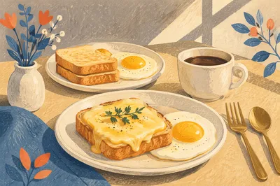 Sunny Breakfast Table With Eggs and Coffee