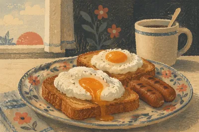 Cozy Breakfast Table with Eggs and Toast