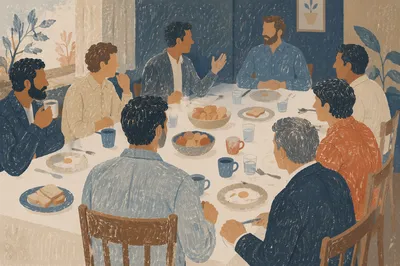 Church Breakfast Fellowship Around Morning Table