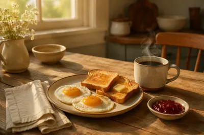 Rustic Morning Breakfast on Farmhouse Table