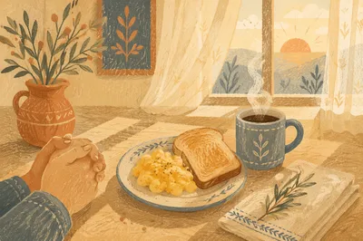 Grateful Morning Breakfast on Rustic Table