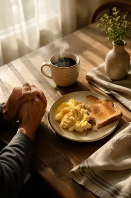Thankful Morning Breakfast with Eggs and Coffee