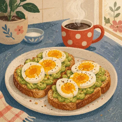 Cozy Avocado Egg Toast Breakfast Scene