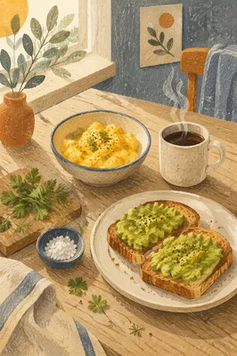 Cozy Breakfast Spread with Avocado Toast