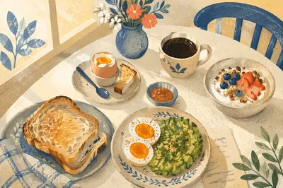 Bright Breakfast Spread with Eggs and Avocado